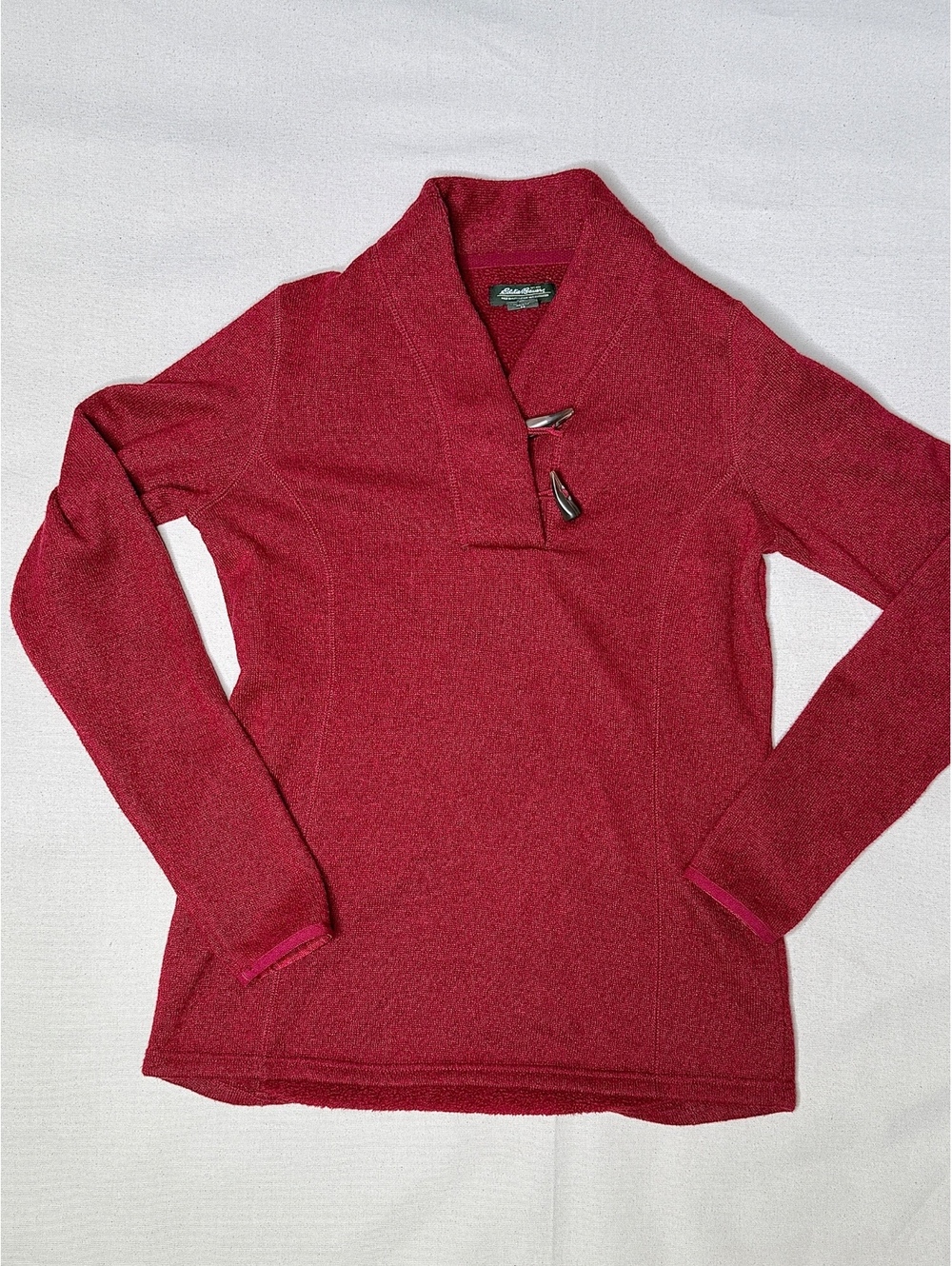 Eddie Bauer Women’s M Red Fleece Shawl Collar Toggle Pullover Sweater